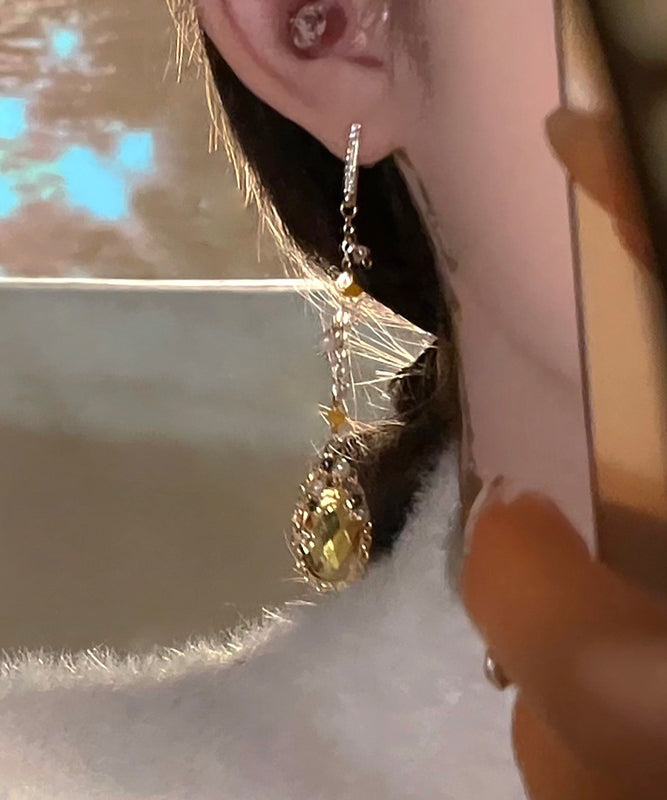 Casual Gold Copper Overgild Zircon Crystal Pearl Tassel Water Drop Drop Earrings