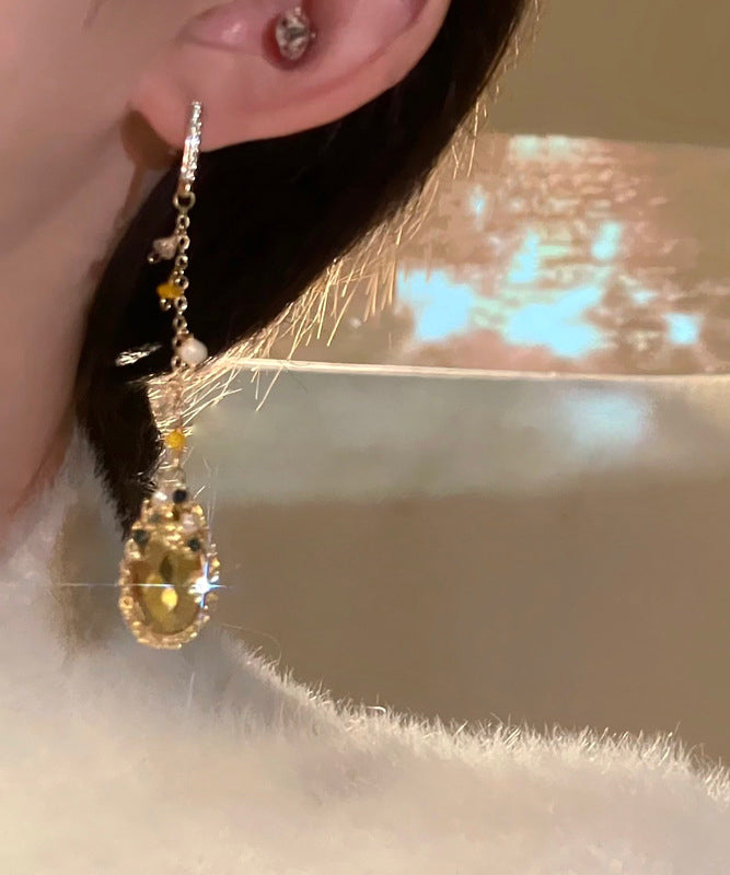 Casual Gold Copper Overgild Zircon Crystal Pearl Tassel Water Drop Drop Earrings