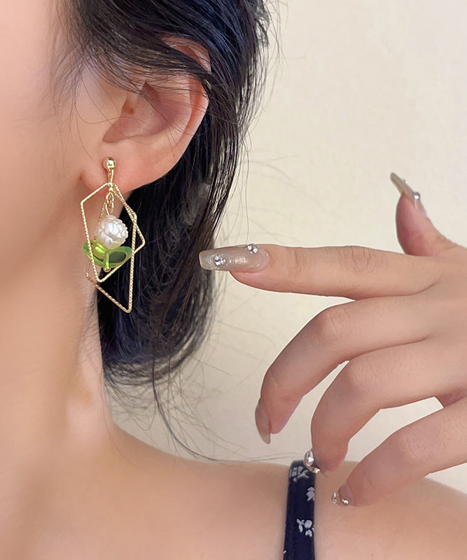 Casual Gold Copper Resin Square Geometry Drop Earrings