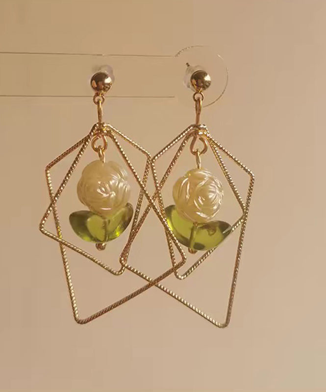 Casual Gold Copper Resin Square Geometry Drop Earrings