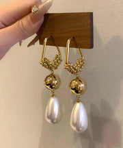 Casual Gold Stergling Silver Overgild Zircon Pearl Drop Earrings