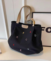 Casual Grass Green Letter Embroidered Large Capacity Cotton Shoulder Bags