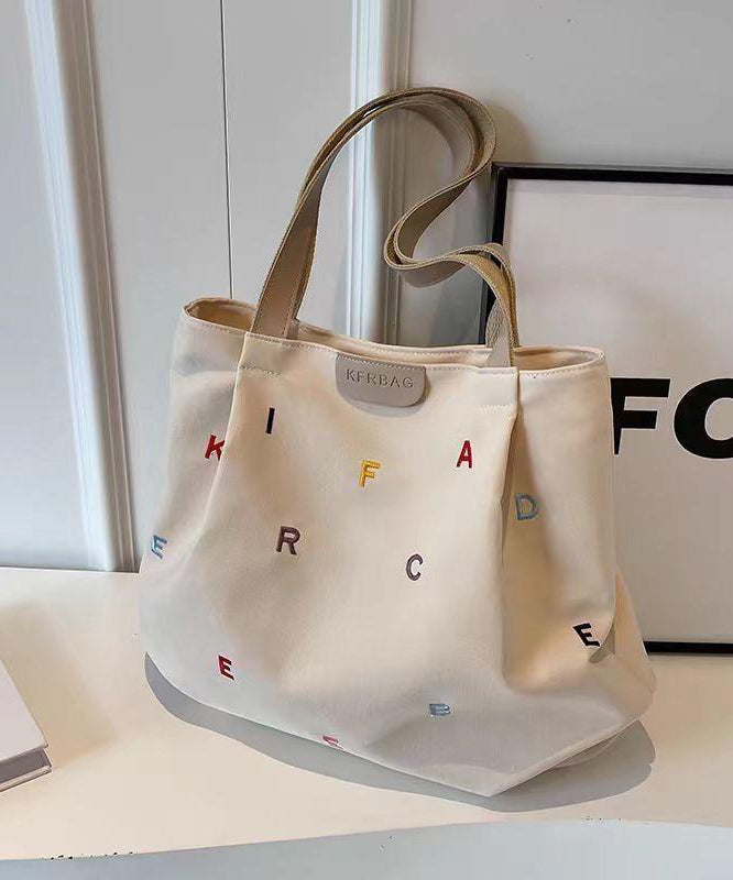 Casual Grass Green Letter Embroidered Large Capacity Cotton Shoulder Bags