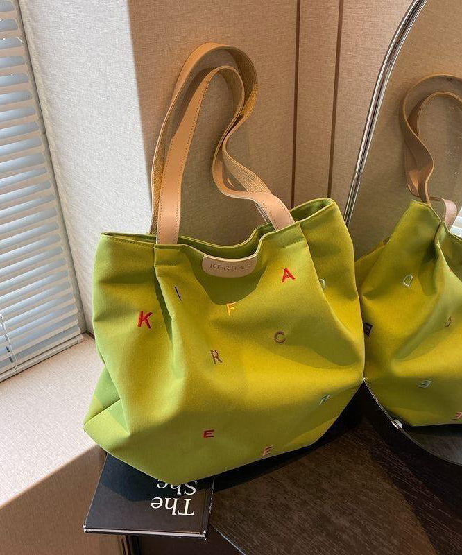 Casual Grass Green Letter Embroidered Large Capacity Cotton Shoulder Bags