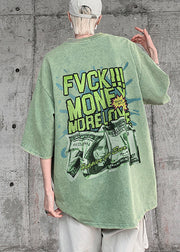 Casual Grass Green Oversized Print Cotton Graphic Tees Men Summer