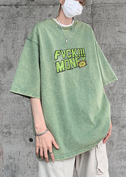 Casual Grass Green Oversized Print Cotton Graphic Tees Men Summer