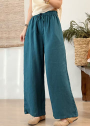 Casual Green Elastic Waist Linen Straight Pants Summer
