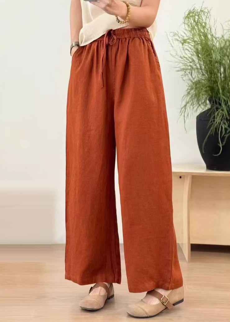Casual Green Elastic Waist Linen Straight Pants Summer