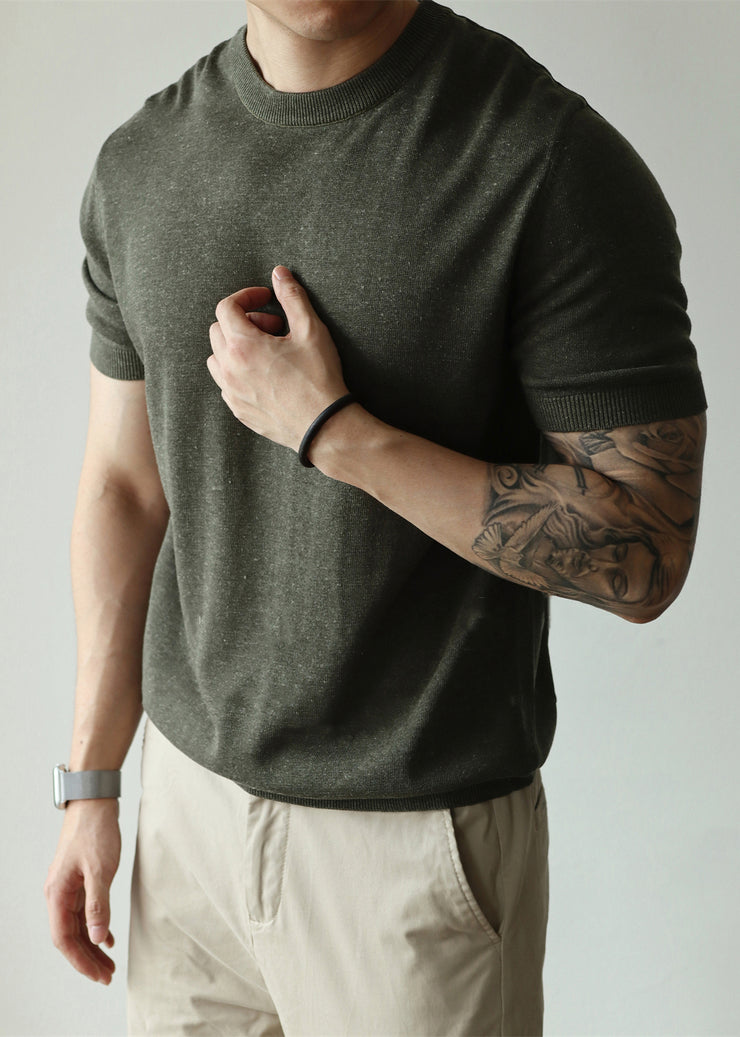 Casual Green O Neck Cozy Knit T Shirt Men Summer