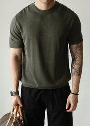 Casual Green O Neck Cozy Knit T Shirt Men Summer