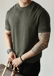 Casual Green O Neck Cozy Knit T Shirt Men Summer