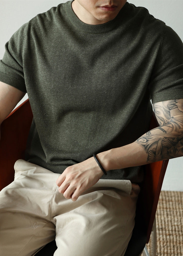 Casual Green O Neck Cozy Knit T Shirt Men Summer
