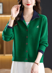 Casual Green Peter Pan Collar Button Cotton Knit Cardigans Fall