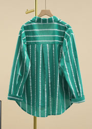 Casual Green Peter Pan Collar Striped Button Cotton Shirt Fall