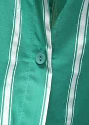 Casual Green Peter Pan Collar Striped Button Cotton Shirt Fall