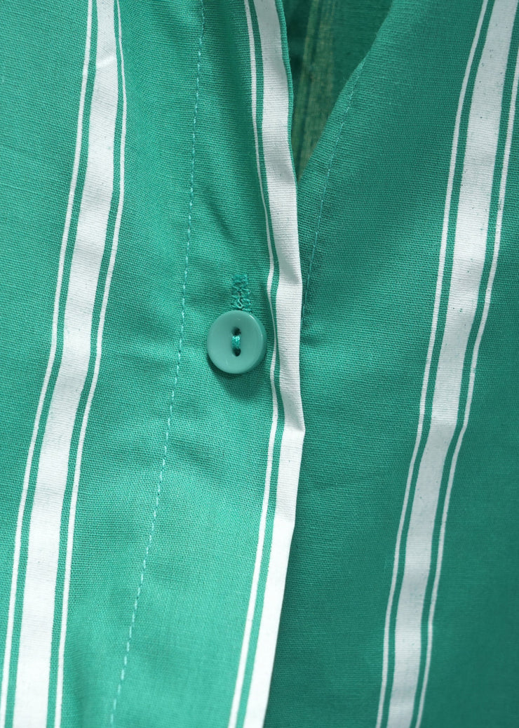 Casual Green Peter Pan Collar Striped Button Cotton Shirt Fall