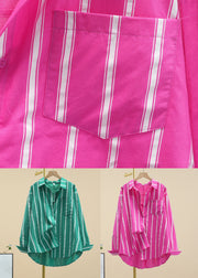 Casual Green Peter Pan Collar Striped Button Cotton Shirt Fall