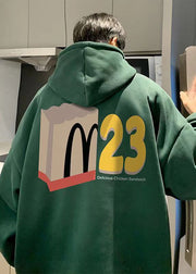 Casual Green Pockets Cotton Graphic Hoodie Men Spring