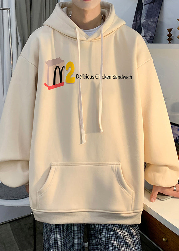 Casual Green Pockets Cotton Graphic Hoodie Men Spring
