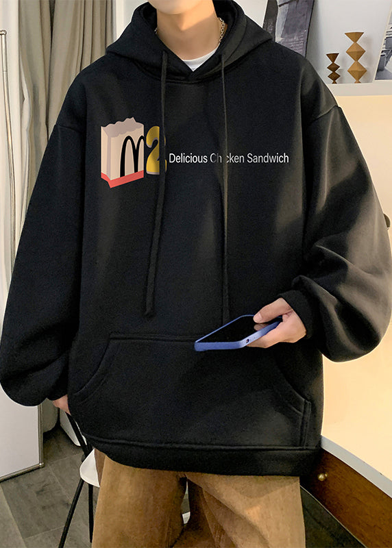 Casual Green Pockets Cotton Graphic Hoodie Men Spring