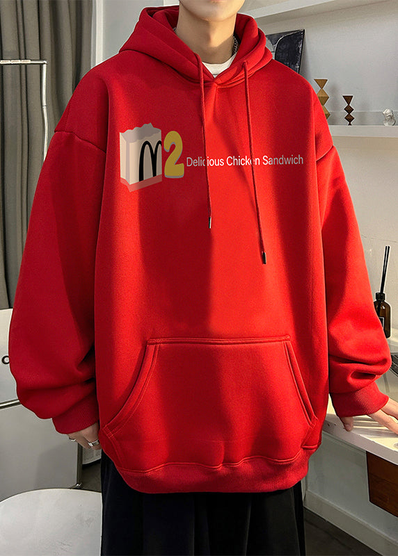 Casual Green Pockets Cotton Graphic Hoodie Men Spring