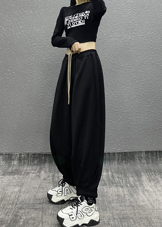 Casual Green Pockets Wrinkled Elastic Waist Cotton Sport Pants Fall