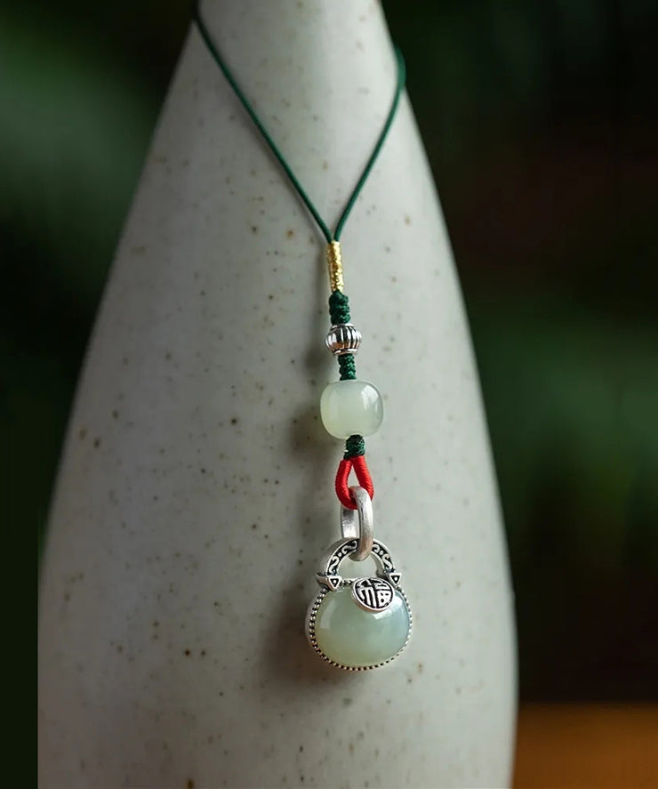 Casual Green Sterling Silver Jade Safe Lock Phone Chains