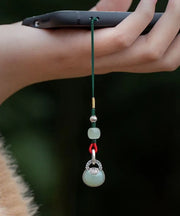 Casual Green Sterling Silver Jade Safe Lock Phone Chains