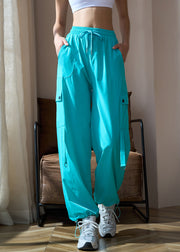 Casual Green Tummy Control With Pockets Tie Waist Yoga Pants