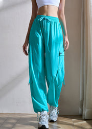Casual Green Tummy Control With Pockets Tie Waist Yoga Pants