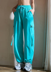 Casual Green Tummy Control With Pockets Tie Waist Yoga Pants