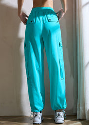 Casual Green Tummy Control With Pockets Tie Waist Yoga Pants