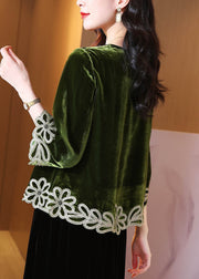 Casual Green Zircon Floral Silk Velour Top Bracelet Sleeve