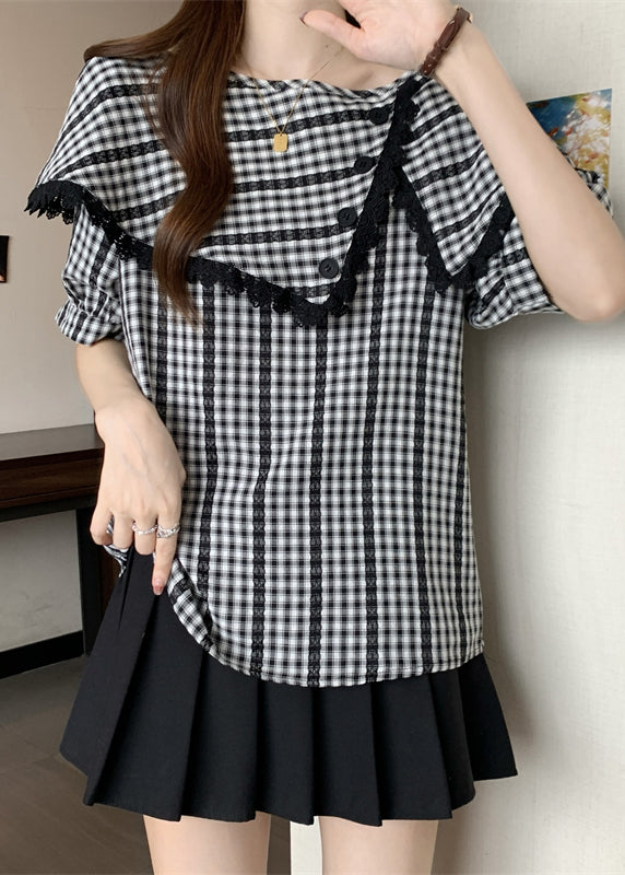Casual Grey Asymmetrical Plaid Cotton Shirts Summer