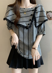 Casual Grey Asymmetrical Plaid Cotton Shirts Summer