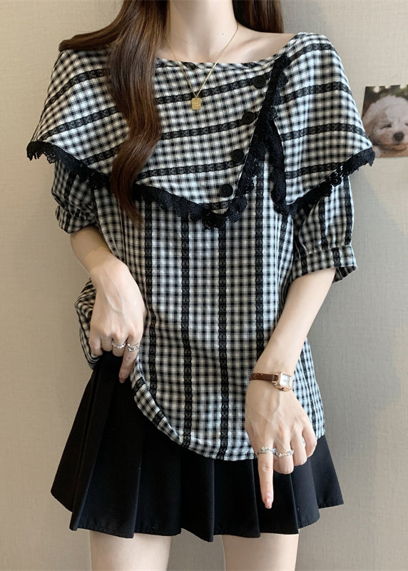 Casual Grey Asymmetrical Plaid Cotton Shirts Summer