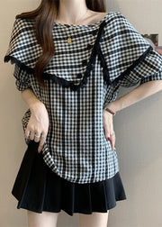 Casual Grey Asymmetrical Plaid Cotton Shirts Summer