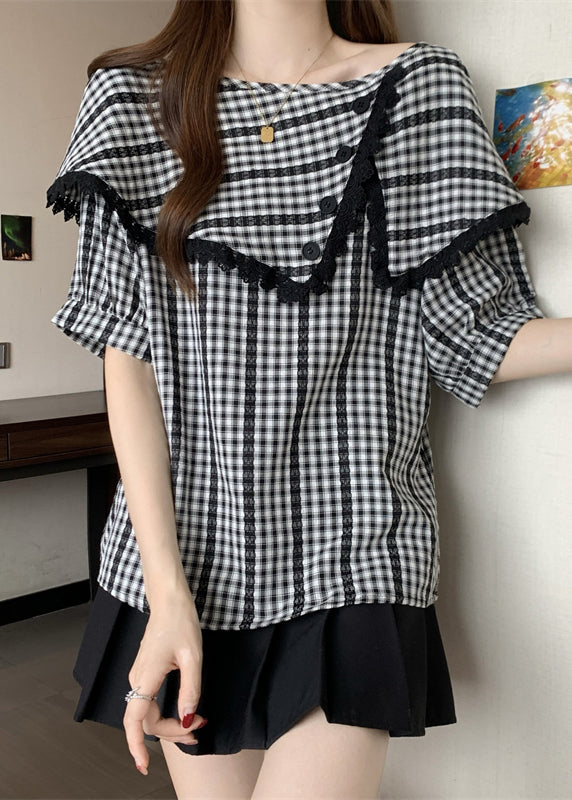 Casual Grey Asymmetrical Plaid Cotton Shirts Summer