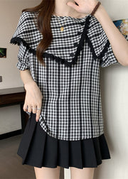 Casual Grey Asymmetrical Plaid Cotton Shirts Summer