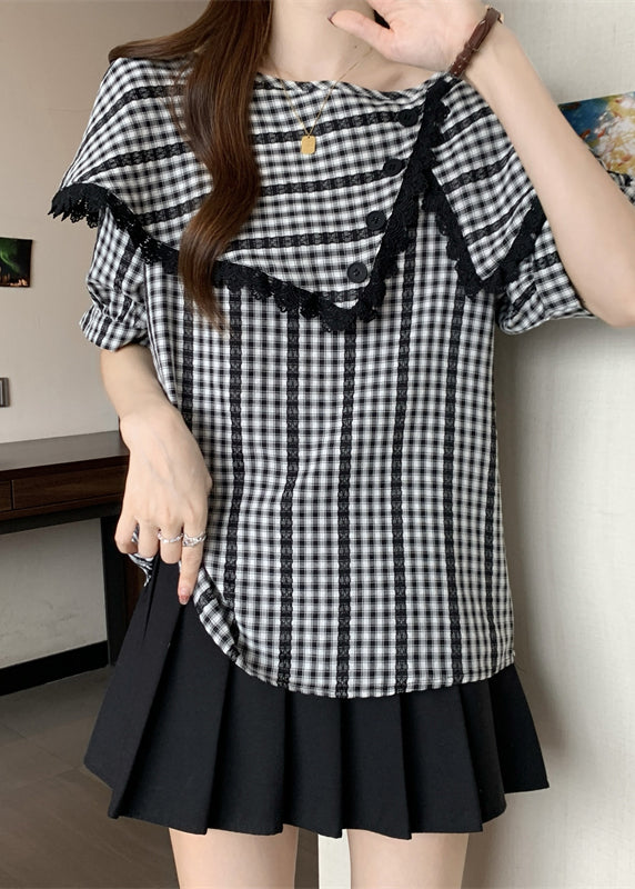 Casual Grey Asymmetrical Plaid Cotton Shirts Summer