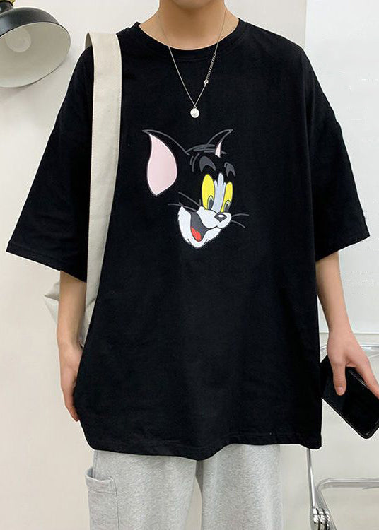 Casual Grey Cats Print Cotton T Shirt Men Summer