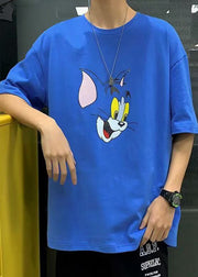 Casual Grey Cats Print Cotton T Shirt Men Summer