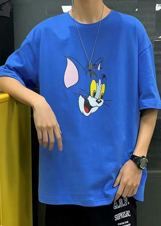 Casual Grey Cats Print Cotton T Shirt Men Summer