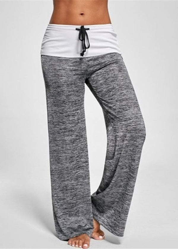 Casual Grey Drawstring Patchwork Cotton Pants Summer