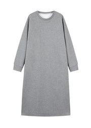 Casual Grey O Neck Loose Cotton Straight Dresses Spring