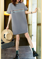Casual Grey O Neck Zircon Patchwork Cotton T Shirt Dresses Summer
