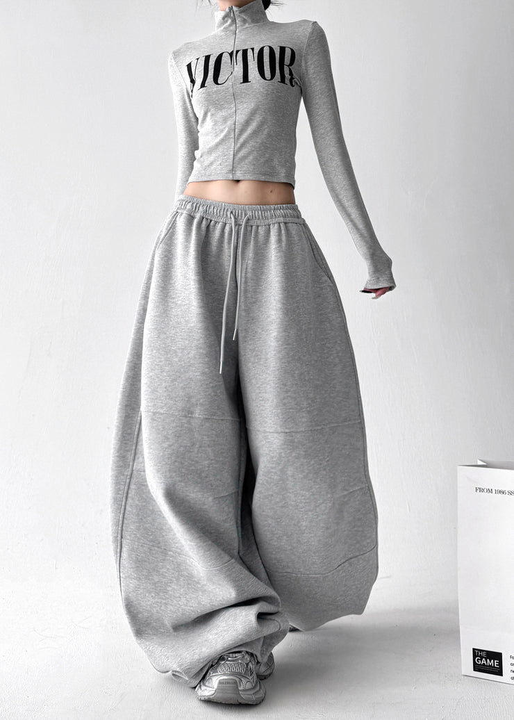 Casual Grey Oversized Cotton Harem Pants Fall