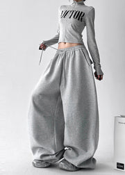 Casual Grey Oversized Cotton Harem Pants Fall