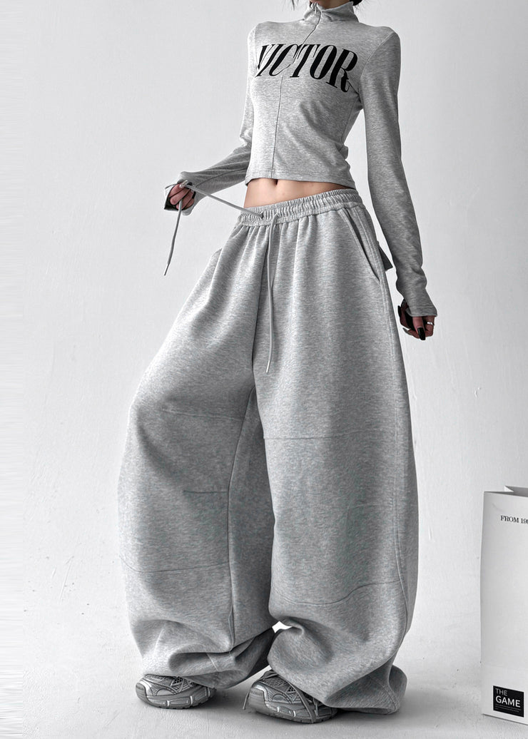 Casual Grey Oversized Cotton Harem Pants Fall
