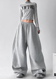 Casual Grey Oversized Cotton Harem Pants Fall